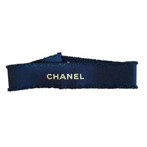 NWT Chanel Navy Grosgrain Ribbon Trim Gold Logo Sewing Craft Hair Bow Accessory